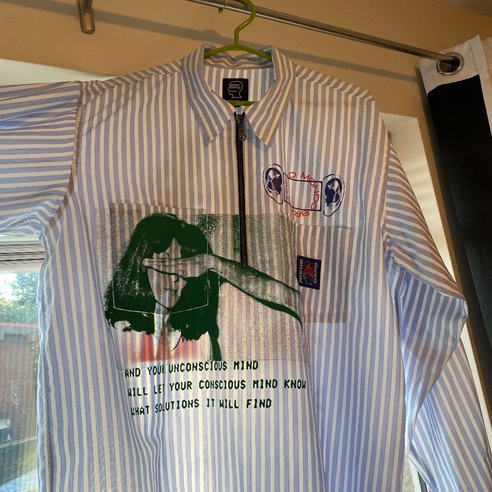 Brain Dead Half-Zip Long Sleeve Shirt - Light Blue